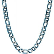 Men's Stainless Steel Jewelry/Blue IP Ion Plated 24 Two-Tone Figaro Chain Necklace, 7.00mm