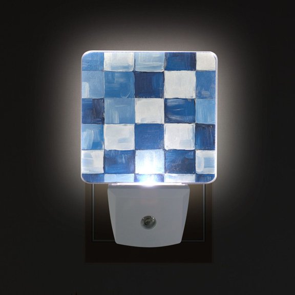 Yayeee LED Plug in Night Light for The Home with Auto Dusk to Dawn Light Sensors, 2 Pack, Blue and Gray Plaid Pattern