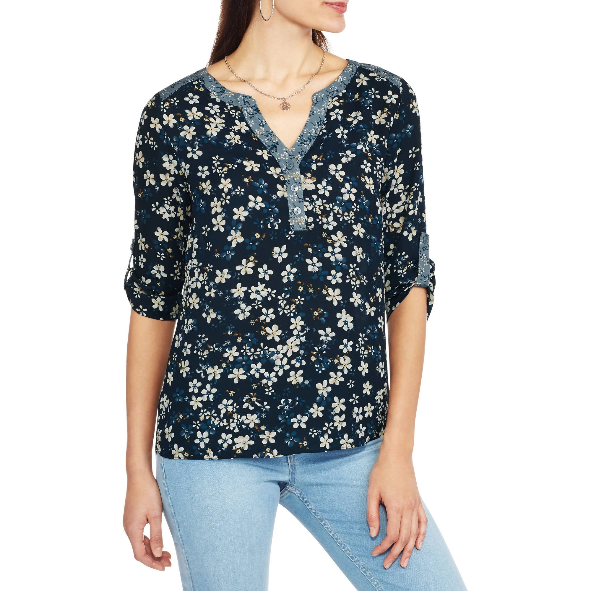 Land n Sea Women's Mixed Floral Peasant Blouse