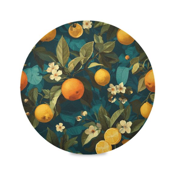 Round Placemat Heat Resistant & Wrinkle-Free Dining Table Decor Placemat For Home & Weddings Green Leaves Lemmon