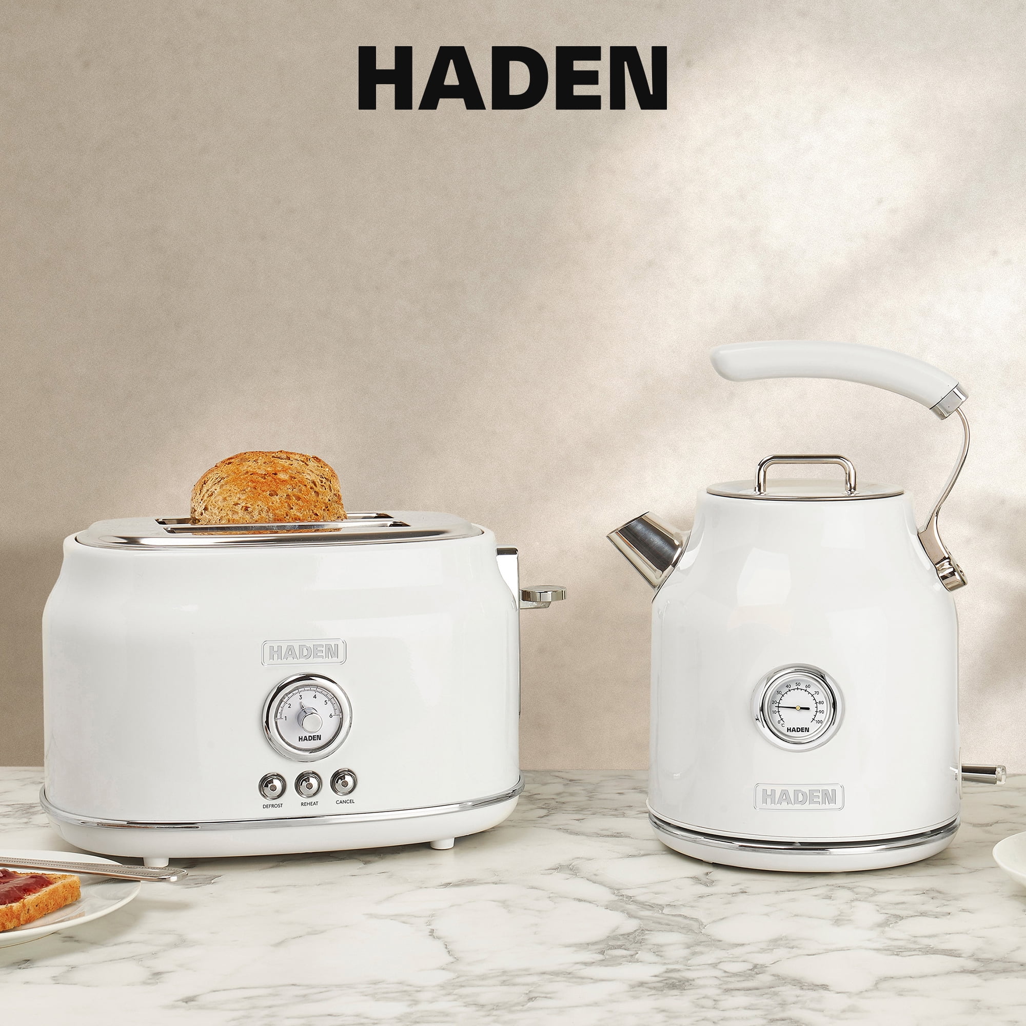 Haden Dorset Toaster, Wide Slot with Removable Crumb Tray and Settings (2 Slice, Ivory)