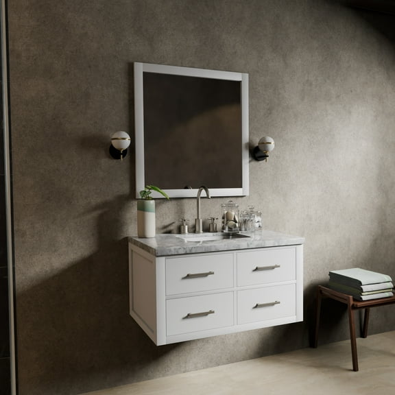 Tuckerton 36 in W x 22 in D White Single Bath Vanity and Carrara Marble Top
