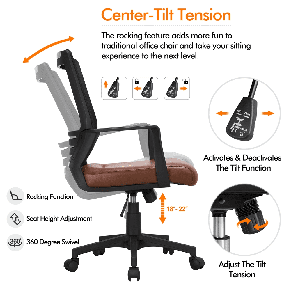 Alden Design Adjustable Midback Ergonomic Mesh Swivel Office Chair with Lumbar Support, Brown Seat