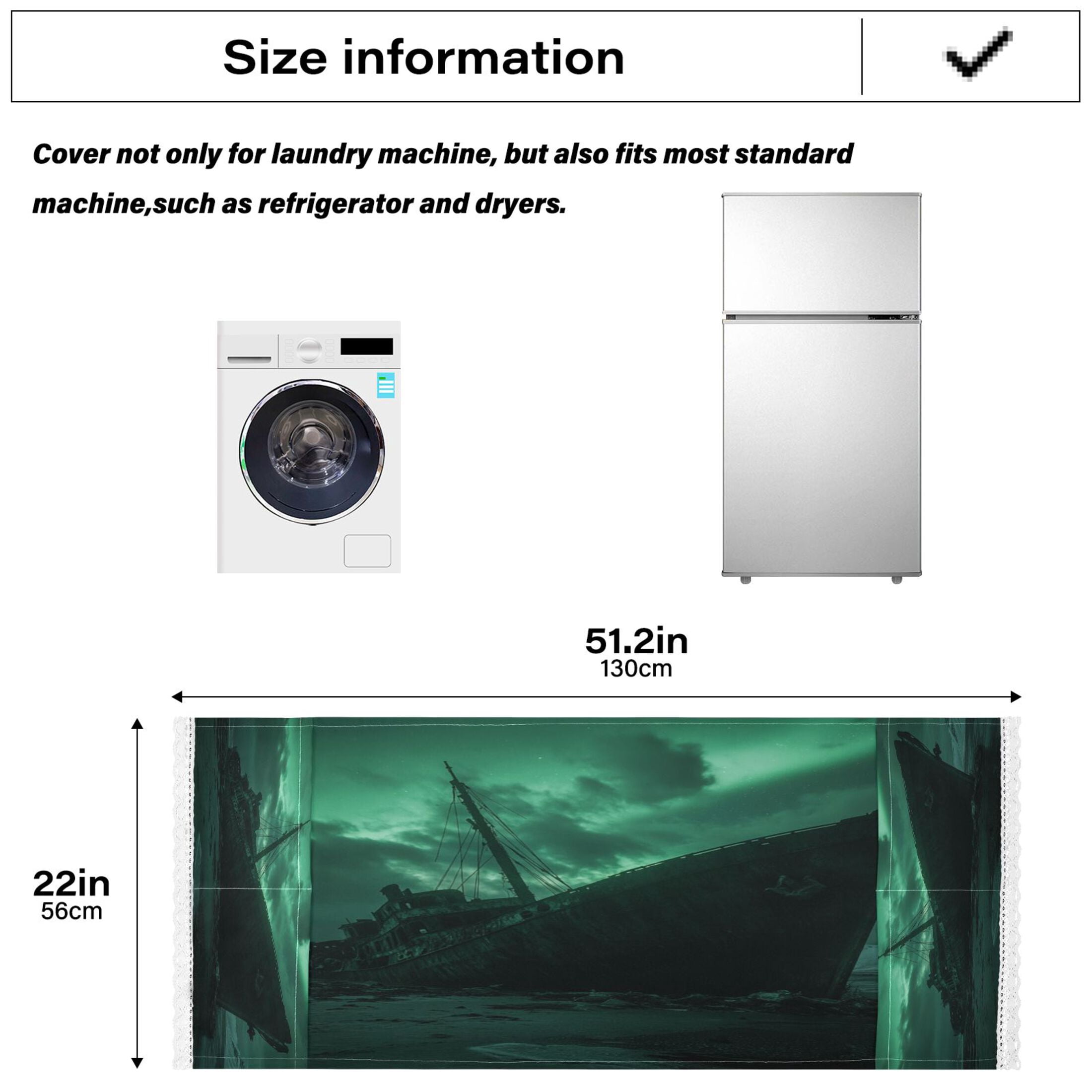 Aground BoatWasher and Dryer Covers Dust-Proof and Oil Resistant Fridge Cover with 4 Storage Pockets Washing Machine Top Cover for Laundry Kitchen Home 51.2 x 22 In