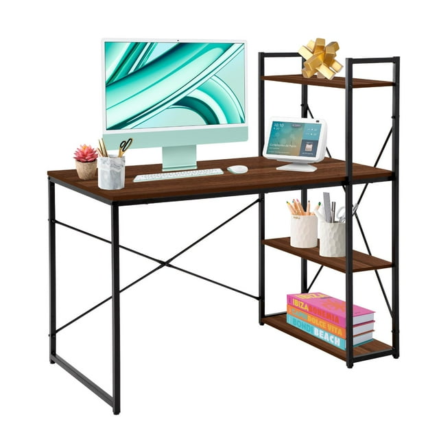Escritorio LUMO Minimalista Moderno con librero Premium Reforzado chocolate MEDIANO 120 cm largo 75 cm alto 60 cm ancho