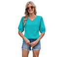 thumbnail image 2 of Womens Puff Short Sleeve Shirt Summer Tops V Neck Casual T Shirts Loose Fit Blouses Green L, 2 of 6
