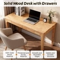 thumbnail image 2 of Leumius Solid Wood Desk with Drawers, Standing Desk with Smooth Edges, Home Office Desk for Small Spaces, Mid Century Modern Desk for Study Bedroom Living Room Office Natural, 2 of 9