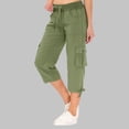 thumbnail image 2 of Capri Pants Women's Summer Solid Color Pocket Drawstring Slacks Capri Pants Pocket Cargo Pants Solid Mid Calf Green M, 2 of 7