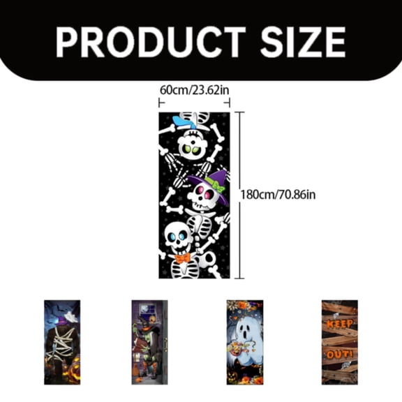 3D Skeleton Ghost Witch Door Cover Curtain for Halloween Party Indoor Garage Window Wall Decor