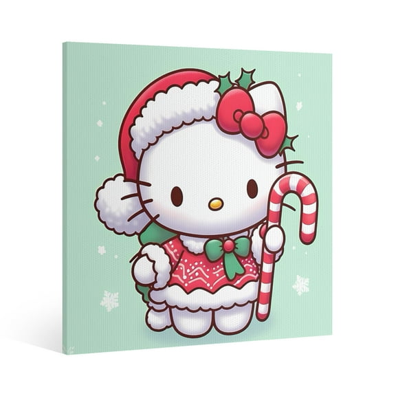 Hello Kitty Christmas Canvas Wall Art Cartoon Wall Decor | HD Printed & Wooden framed wall art | Modern Wall Decor for Gift | Kids Room Decor | Made in USA 8x8 Inch