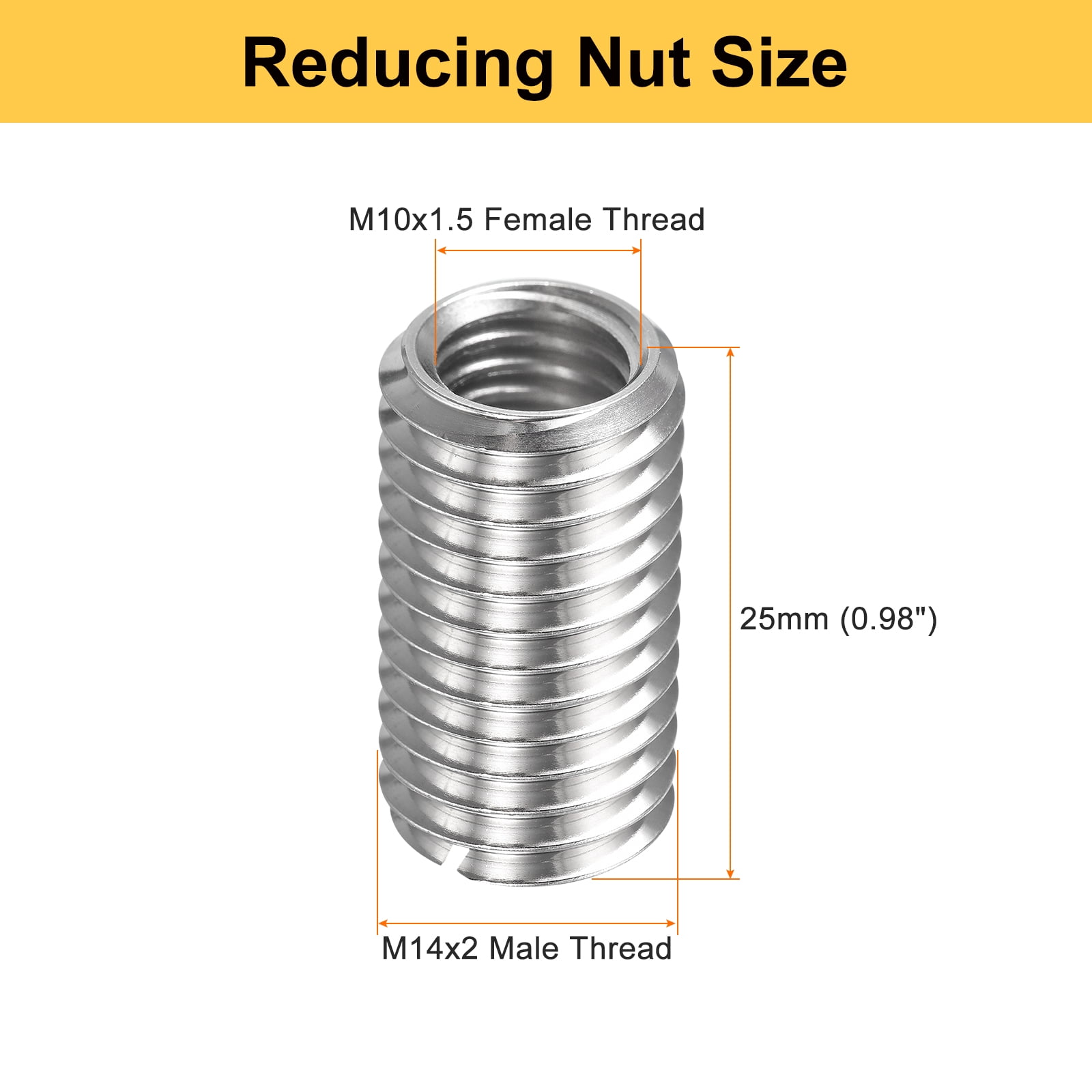 Uxcell 12pcs Thread Repair Inserts M14 x 2 Male to M10 x 1.5 Female Thread 25mm Long Stainless Steel Reducing Nuts Metric Self Tapping Sleeves