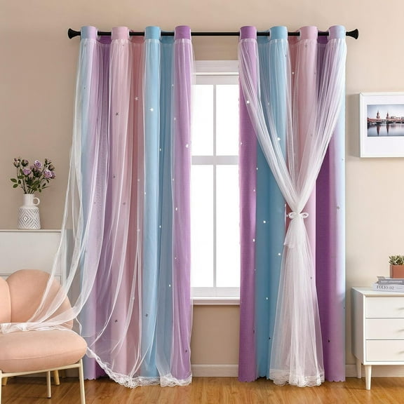 Panels Gradient Curtains Draperies for Kids Girls Bedroom Living Room Double Window Curtains Thermal Insulated