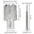 thumbnail image 2 of Accusize Industrial Tools 1-3/8" Cutting Dia x 1''"Cutting Depth H.S.S. Annular Cutter Plus 1 Pilot Pin, 2080-2027PINx2, 2 of 6