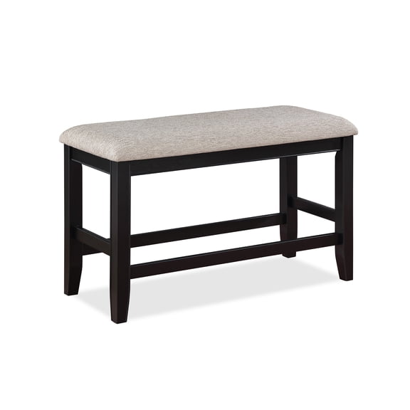 JERFIT Modern Farmhouse Upholstered Counter Height Bench with Footrest, Gray Fabric and Wood Dining Room Seating
