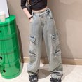 thumbnail image 2 of Gubotare Jeans for Girls Baggy Kids Girls Jeans Ripped Denim Pants Elastic Waist Baggy Trousers Size 10-11 (Blue,10-11 Years), 2 of 7