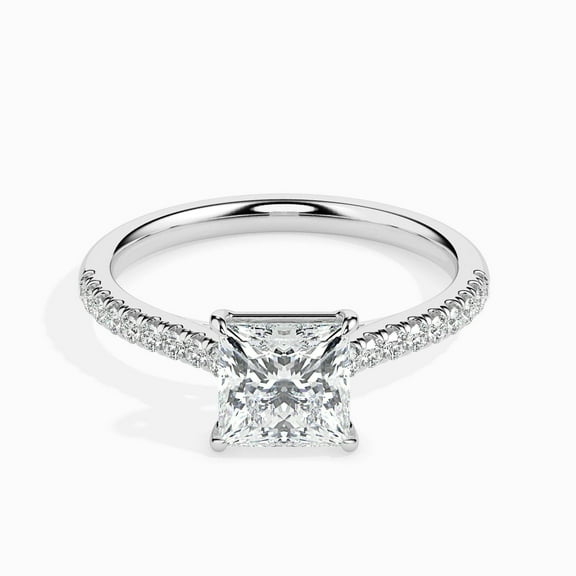 Eloya Jewel Wedding Engagement Solitaire with Accents Ring - 1.5 Ct Princess Cut Lab Created Diamond - 14K White Gold Plated Ring - Perfect Gift for Women - Ideal for Proposals and Anniversaries