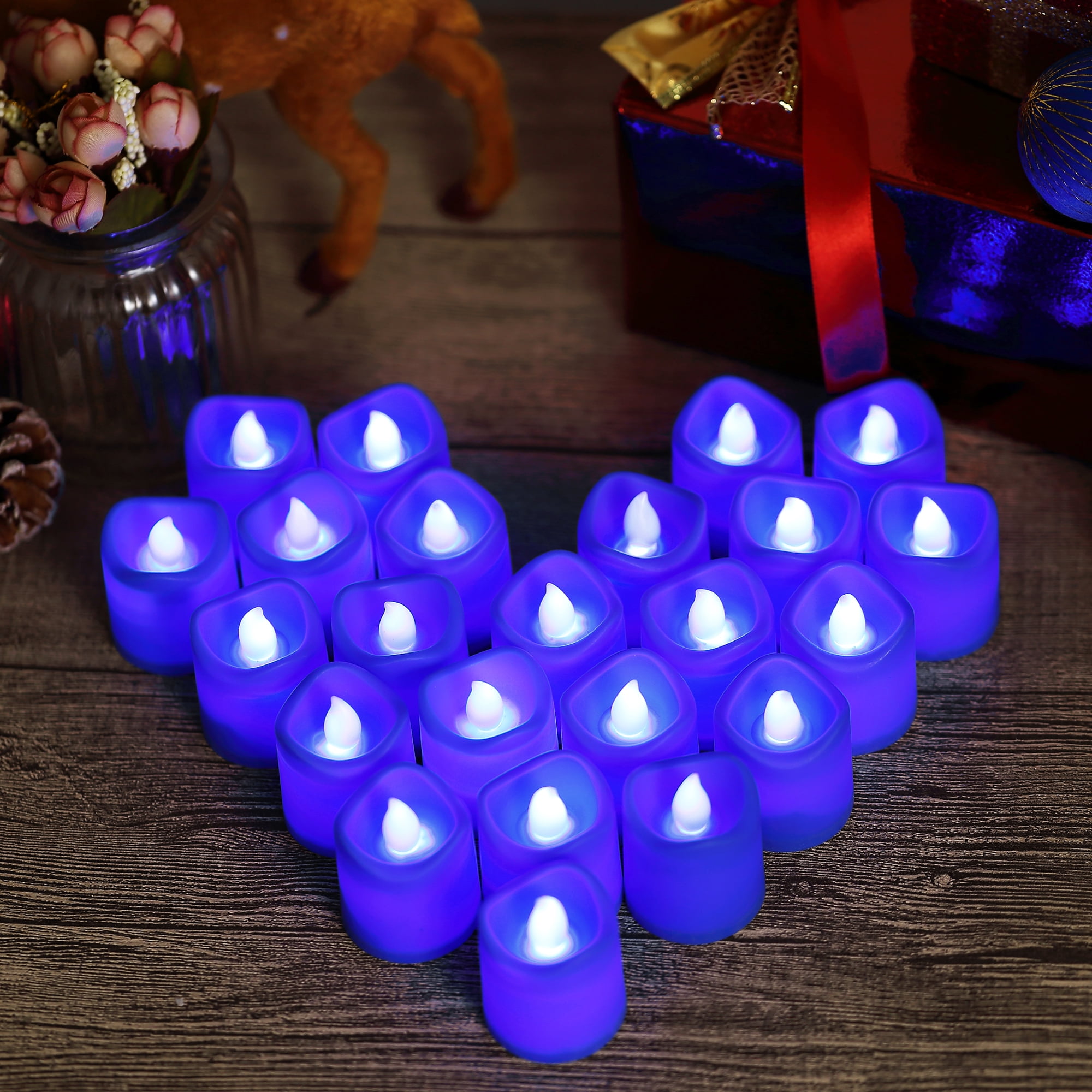 EastVita Blue Light Candles, Romantic LED Blue Candles 24 Packs, Flameless Blue Tea Lights, Flickering Navy Blue Led Votive Candles for Birthday Wedding Party Festival