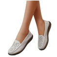 thumbnail image 4 of Women's Leather Hollow Round Toe Slip on Loafers Shoes Fashion Breathable Soft Bottom Shallow Mouth Flat Driving Walking Shoes Casual Boat Shoes, 4 of 8