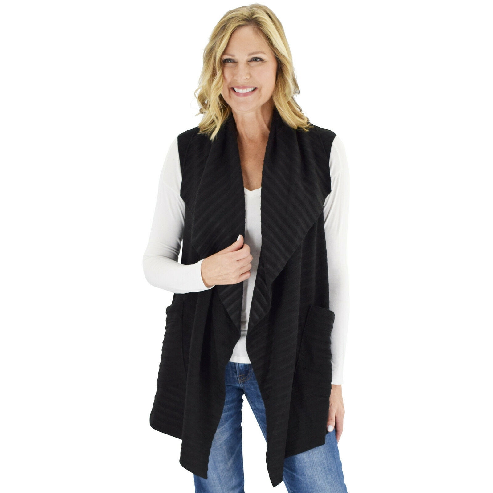 Women Plush Vest Casual Hooded Neck Sleeveless Solid Loose Long Cardigan Vest