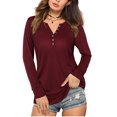 thumbnail image 1 of T-shirts à Col en V à Manches Longues pour Femmes Blouse Henley, 1 of 4