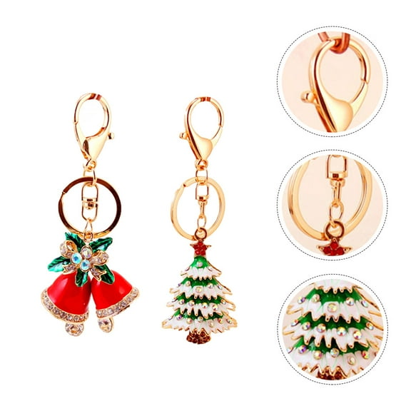 CRILSTYLEO 2Pcs Christmas Tree Keychain Pendant with Rhinestone Design for Festive Key Or Bag Accessory