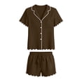 thumbnail image 6 of DYTTDG Solid Color Pajama Set for Women Short Sleeve Flouncing Cuff Shirt with Short Pajama Pant Set Soft Button Down & Drawstring, 6 of 6