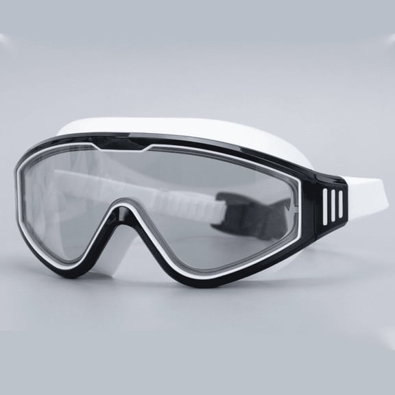 Adult Large Frame Black White Swimming Goggles, Anti-Fog High-Definition Wide View Swim Goggles with Silicone Seal, Electroplated Sunshine Protection, Adjustable Strap Buckle for Men Women