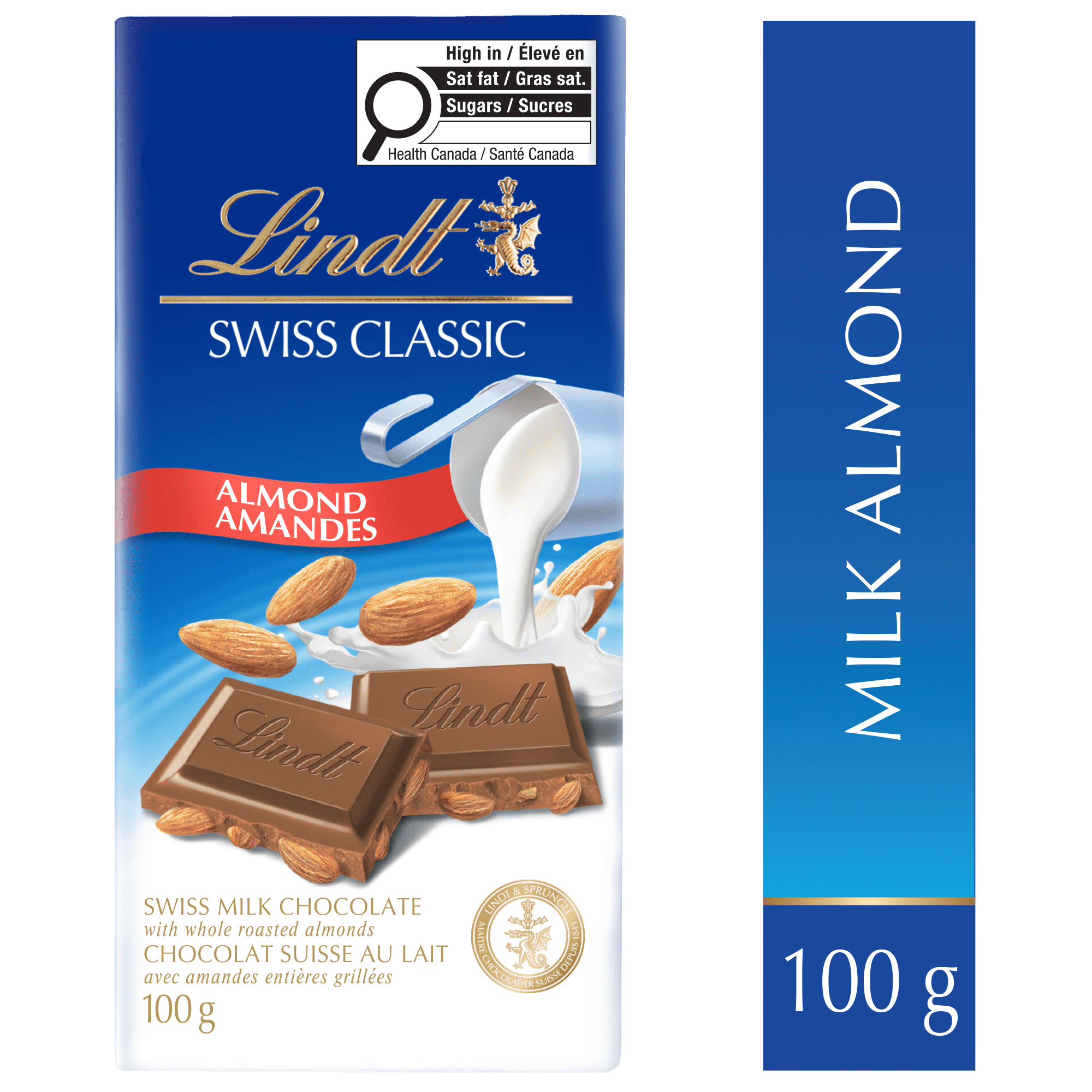 Chocolat au lait avec amandes Lindt SWISS CLASSIC – Barre (100 g)