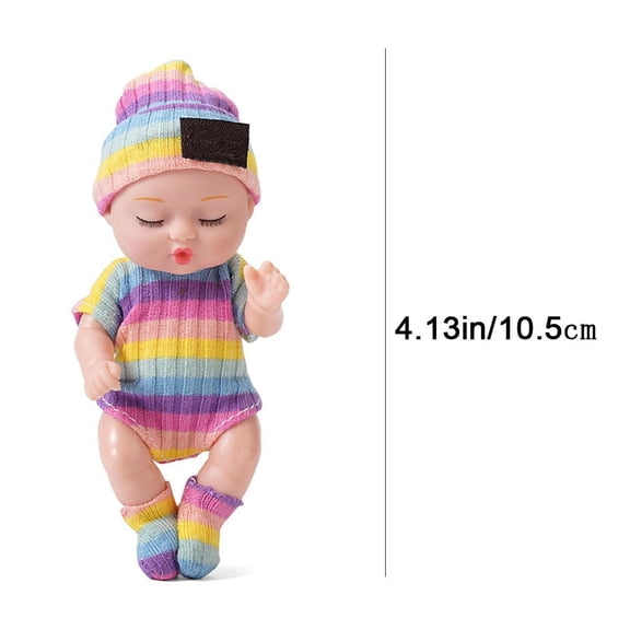 4 Inch Mini Realistic Elastomer Sleeping Baby Doll, Small Lifelike Reborn Doll with Outfit, Washable Portable Pocket Doll, Pretend Play Stress Relief Toy Gift for Kids & Adults Ages 3