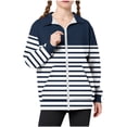 thumbnail image 1 of HAiming Kid's Striped Jacket Color Block Casual Long Sleeve Lapel Zipper Fall Winter Coat Top with Pockets, 1 of 6