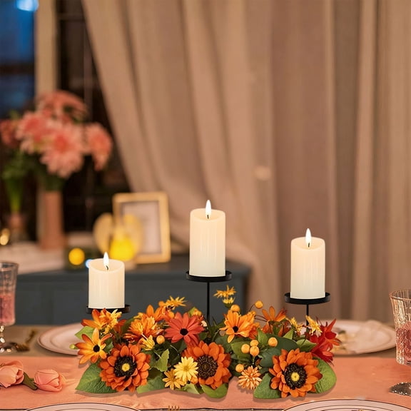 ShengapQ Fall Thanksgiving Table Candle Arrangement, Sunflower Design, Elegant Iron Candlestick, Beautiful Home Decor Piece, Perfect Gift for Weddings and Housewarmings