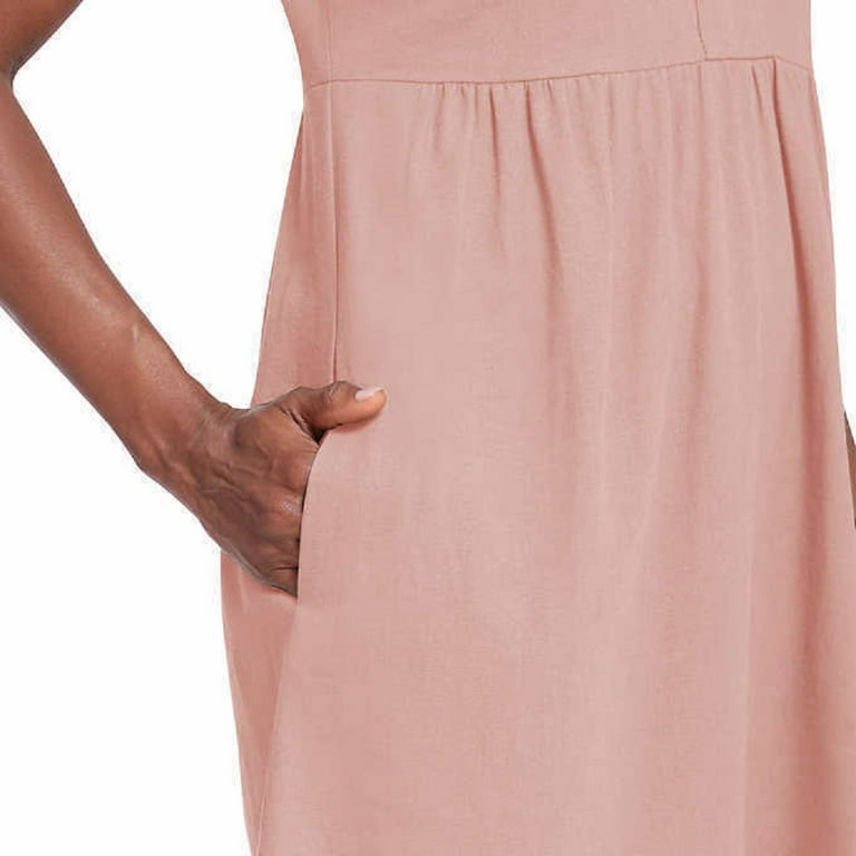 womens linen dress with pockets EVEREVE Women's Lillian Linen Shift Dress, Size XS, Yellow/Mustard main image 1
