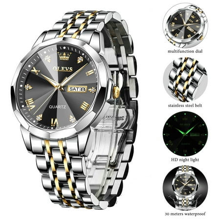 OLEVS Men's Business Dress Watch Two Tone Gold