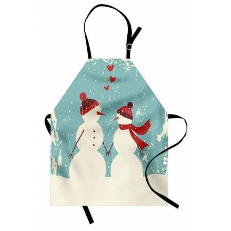 

Christmas Apron Snowman and Woman Romantic Couple In Love Holding Hands Grunge Display Unisex Kitchen Bib Apron with Adjustable Neck for Cooking Baking Gardening Seafoam Red Cream by Ambesonne