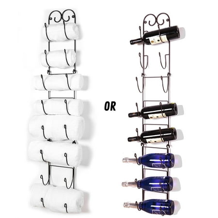 Pivoting Wall Mount Rack - Useful. UH-TR221 wall mounted towel and wine bottle rack holder, holds 5 or 8 bottles