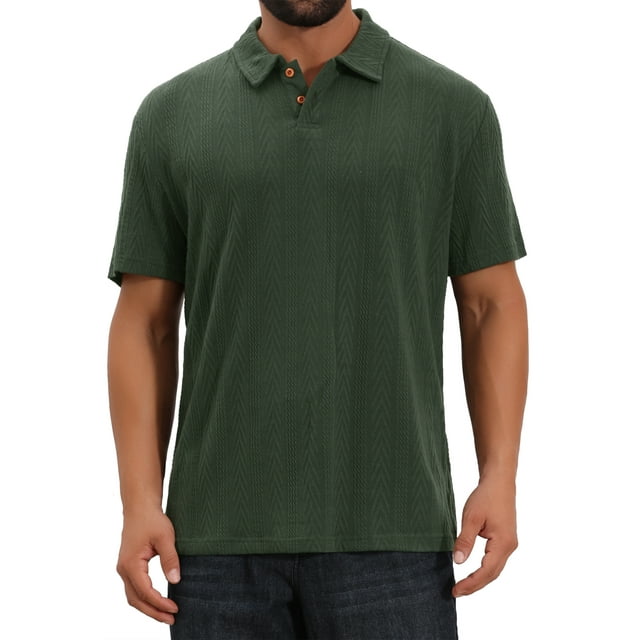 CAMISA POLO DE NEGOCIOS DE MANGA CORTA CON BOTONES Y COLLAR PARA HOMBRE EN TEXTURA JACQUARD XL VERDE
