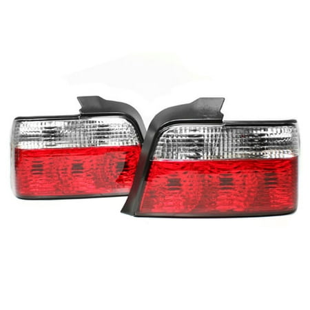 Euro Tail Lamps Crystal - 92-98 BMW E36 3-SERIES 4DR SEDAN EURO TAILLIGHTS - CRYSTAL CLEAR/RED