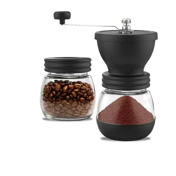FGXMBXG Manual Coffee Grinder with 2 Glass Jars, Adjustable Coarseness Hand Crank Coffee Bean Grinder with Ceramic Burr, Portable Coffee Mill for Espresso, French Press, Camping & Home Use, Black