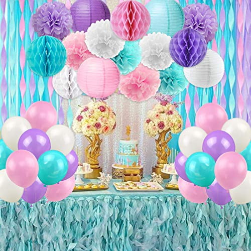 Meiduo Teal Pink Purple Mermaid Unicorn Theme Party Decorations Hanging Paper  Fans Lanterns Flower POM Poms Felt Pennant Balloons for Candy Color Birthday  - China Christmas Party Decoration Supplies and Party Paper