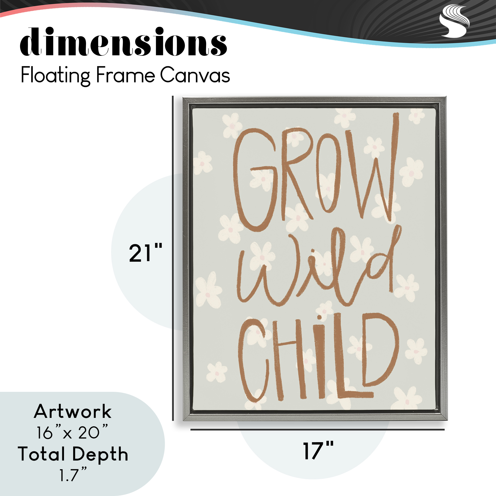 Grow Wild Child Flowers Gray Framed Floater Canvas Wall Art, design by Katie Griggs