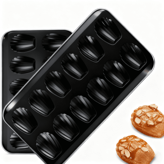 2pc Nonstick Cookie Cake Pan, 2 Pack 12-Well Shell Shape Madeleine Pans, Durable Carbon Steel Baking Molds - Food-Grade Coating for Home Baking, Holidan Steel Design, Send Goods from Local Warehouse