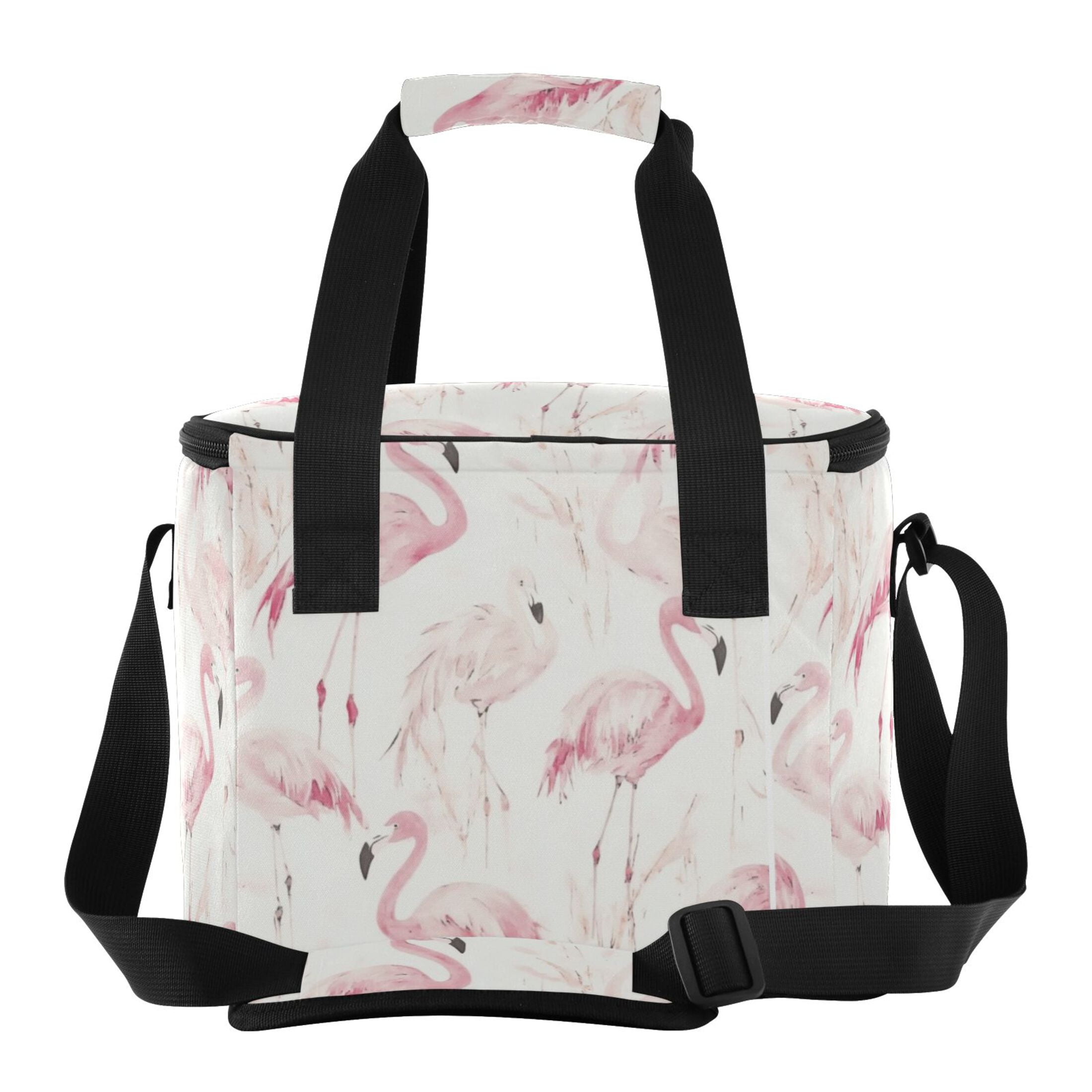 Insulated Cooler Bag with Multiple Pockets Lightweight Lunch Box Tote for Travel Beach Camping Office Pink Flamingos