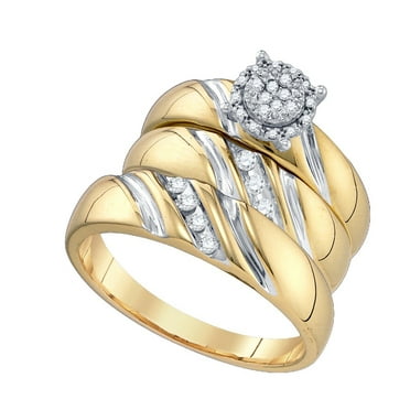 14k Yellow Gold Solitaire 1.10 ct CZ Wedding Band Ring Trio Set 