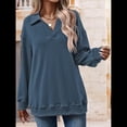 thumbnail image 4 of Sudadera con Cuello en V y Larga para Mujer, Estilo Informal, Holgado, de Punto, Estilo Túnica, para Otoño Azul Marino XL, 4 of 7