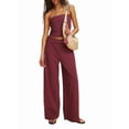 thumbnail image 2 of Conjuntos de Verano para Mujer, Conjuntos de Dos Piezas para Estar en Casa, Top y Pantalón de Tubo A Rayas, Conjuntos A Juego para Vacaciones en la Playa Rosa Roja L, 2 of 8