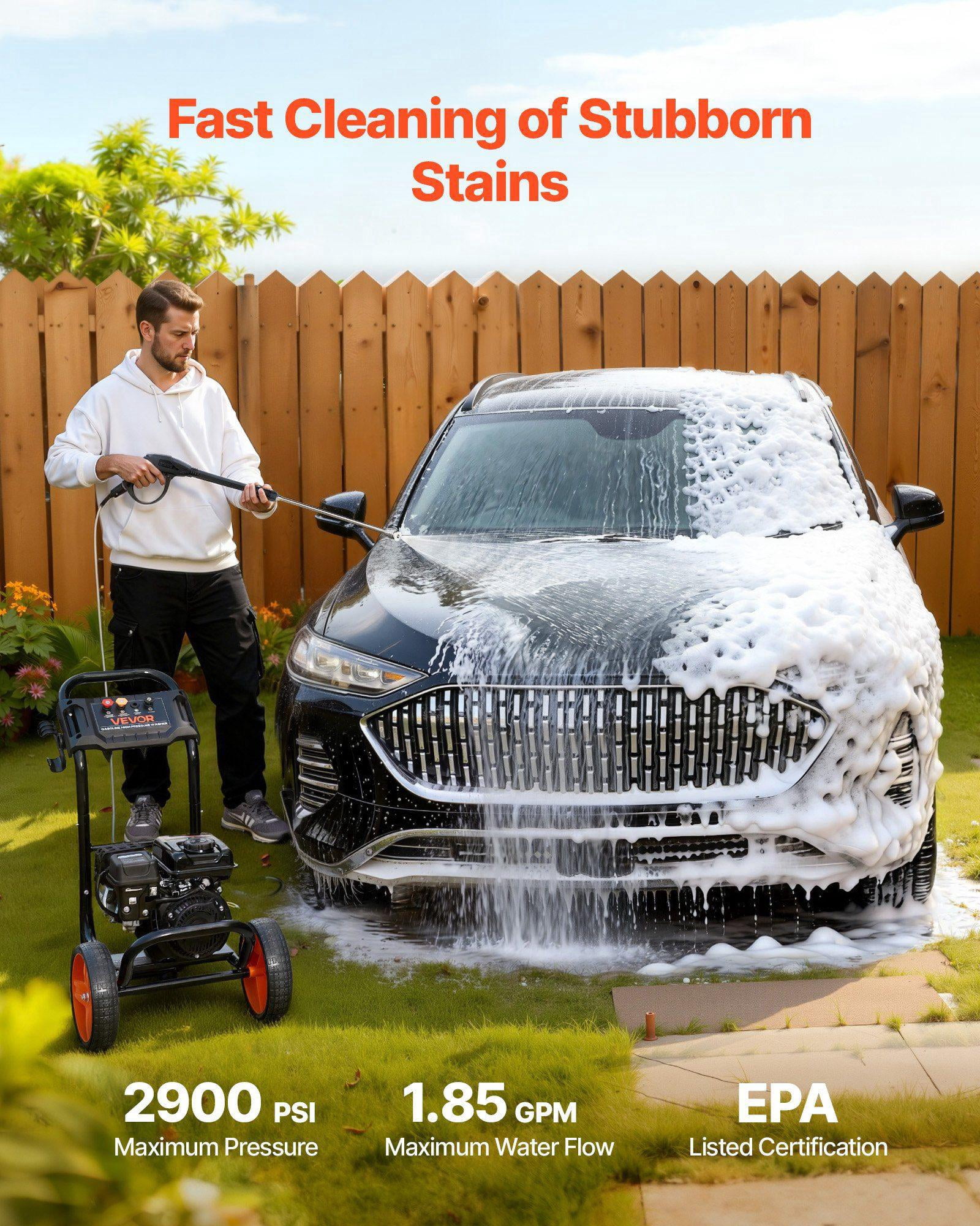 Upgraded Gas Pressure Washer 2900 PSI 1.85 GPM with Aluminum Pump Spray Gun Wand 4 Nozzles for Cars Fences Driveways Patios Homes