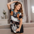 thumbnail image 3 of Fotbe Flower Horn Skull A Bata de Dormir para Mujer con Estampado, Camisón de Algodón de Manga Corta, Ropa de Dormir Casual, 3 of 6