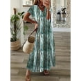 thumbnail image 5 of Women Summer Bohemian Style Print Large Hem Dresses Vintage Comfortable Casual Vacation Dress Female V Neck Short Sleeve Gown 24, 5 of 5
