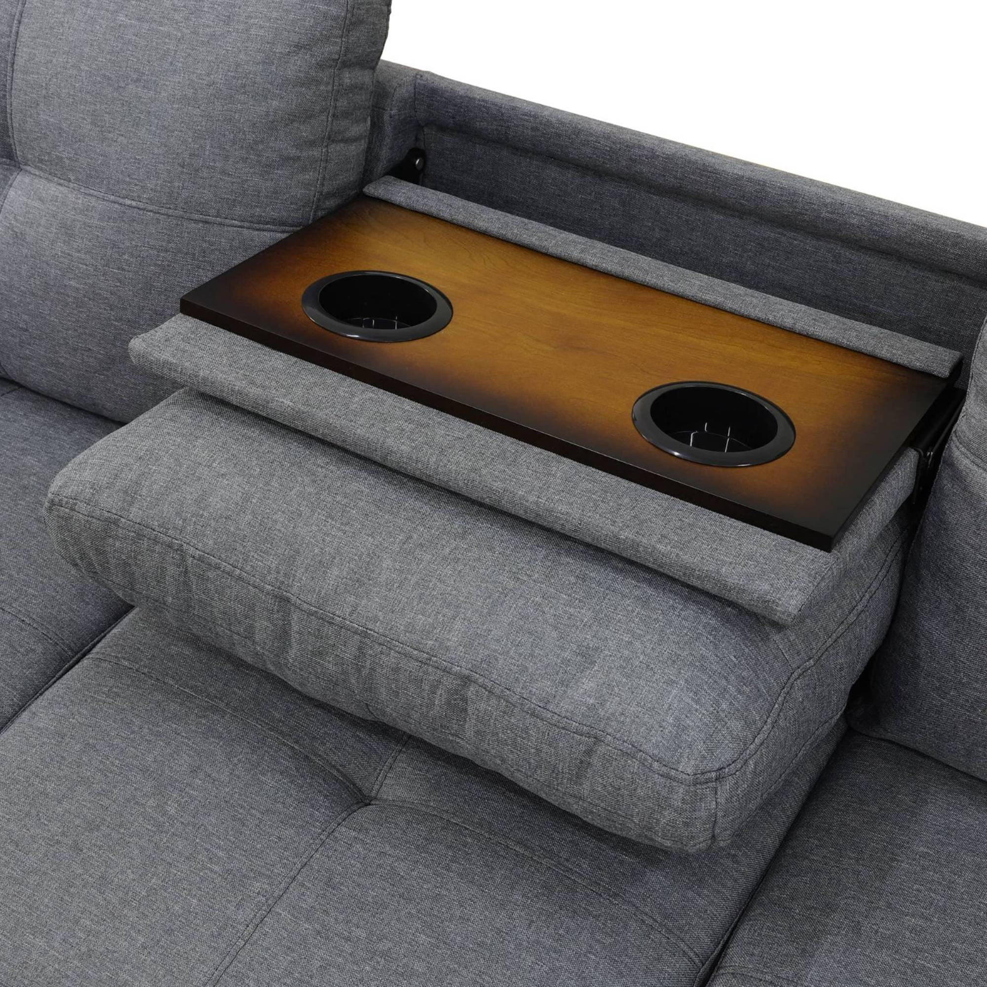 L-Shaped Linen Sectional Sofa with Left Chaise, Modular Tufted Couch Nail-Head Lounge Sofa for Living Room, Grey