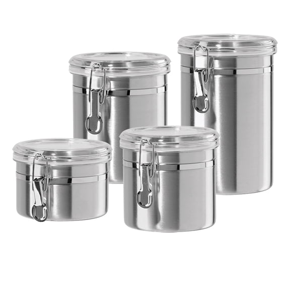 Set of 4 Stainless Steel Clamp Canisters w/ Clear Lids (26, 36, 47, 62 oz)